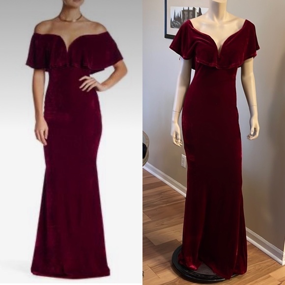 HOLIDAY Symphony Red Off Shoulder Velvet Sexy Dress D/4/A1262 - Picture 1 of 5